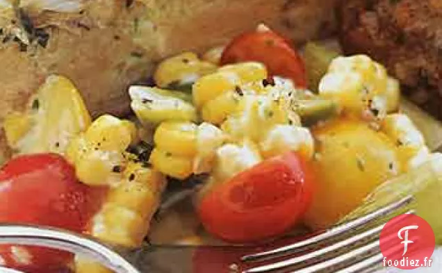 Salade Automnale de Maïs, Tomates Cerises et Oignons Verts Rôtis au Four