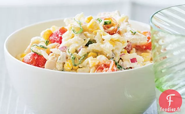 Salade de Pâtes au Poulet, Maïs et Tomates