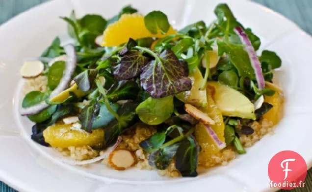 Salade de Quinoa au Cresson, Oranges, Avocat et Amandes, Vinaigrette aux Agrumes