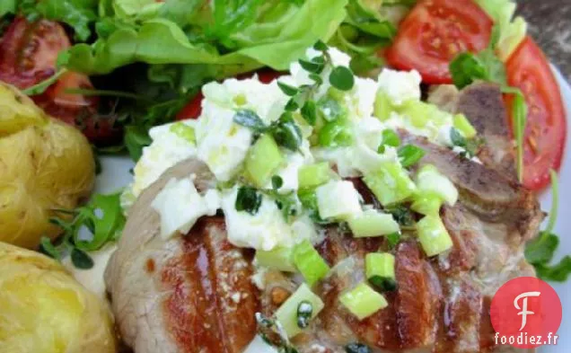 Steaks d'Agneau à l'Origan Au Citron, Huile d'Olive et Purée de Fromage Feta