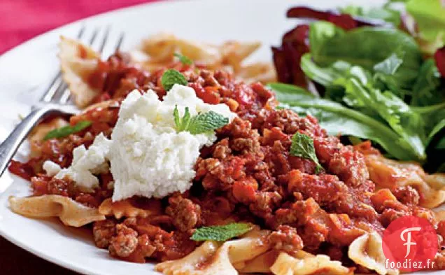 Farfalle avec Ragoût d'Agneau, Ricotta et Menthe