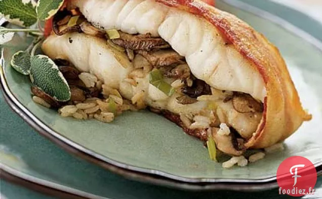 Bar Rayé Farci aux Champignons Rôtis