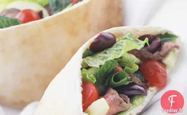 Sandwichs Souvlaki d'Agneau avec Salade Grecque et Sauce Tsatsiki