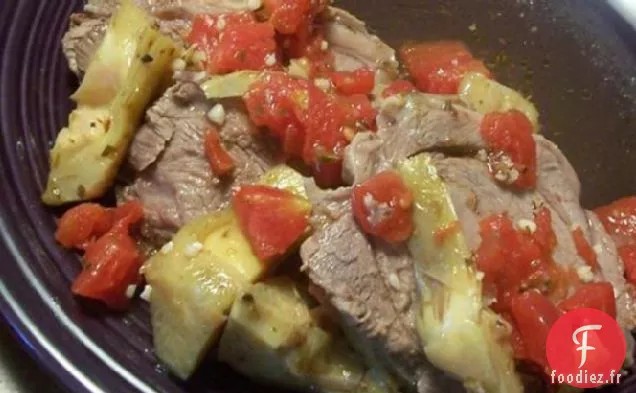 Agneau Rôti Aux Tomates et Cœurs d'Artichauts