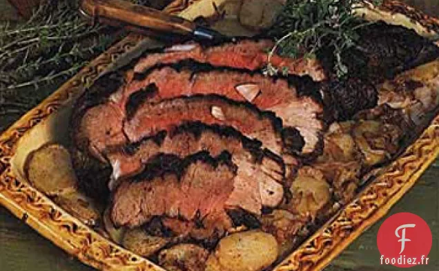 Gigot d'Agneau Rôti avec Pommes de Terre et Oignons