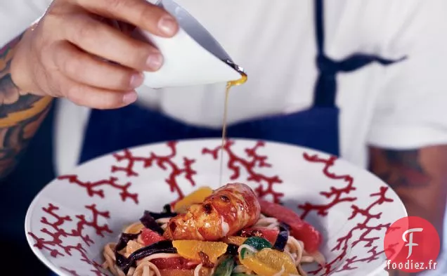 Homard aux Nouilles Udon, Bok Choy et Agrumes