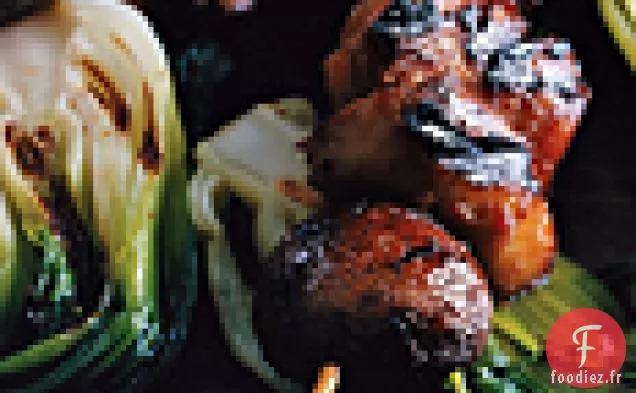 Brochettes de Poulet, de Champignons et de Bok Choy