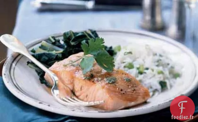 Saumon Rôti Lentement au Bok Choy et Riz à la Noix de coco